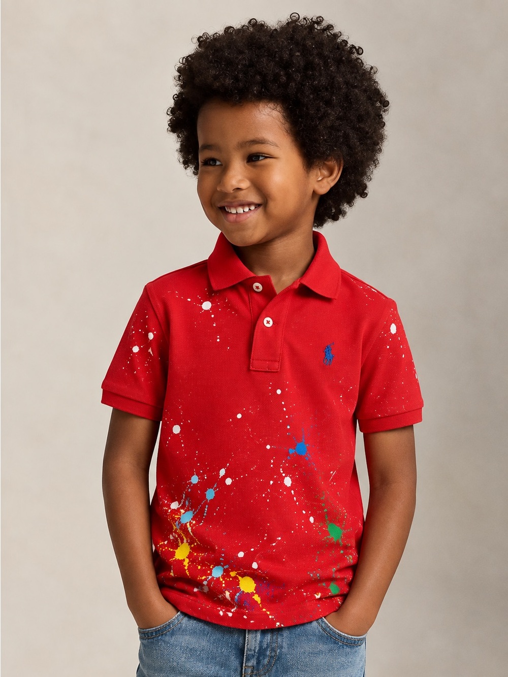Polo Ralph Lauren Boys Size 7 Red Paint Splatter Polo Shirt